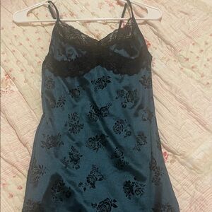 Motel Rocks Teal and Black Floral Lace Slip